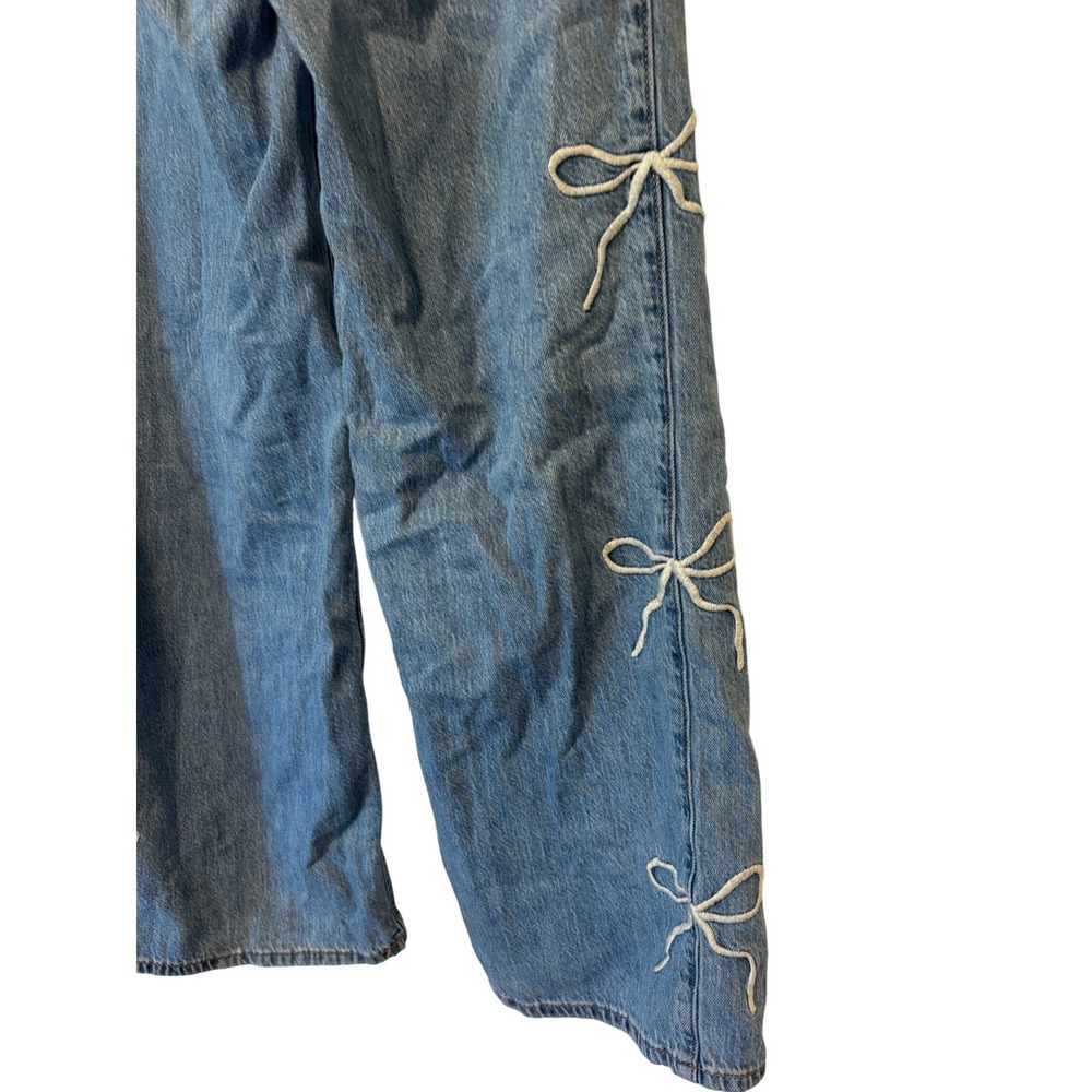 Abercrombie Kids High Rise Ultra Wide Leg Jeans Light Wash Bow Detail Size 13/14 - Picture 4 of 5